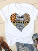 Short Sleeve Tee T-shirts Summer Casual Female Clothing Fashion Leopard Love Heart Trend Women Regular Graphic T Shirt Clothes