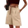 Summer Women Shorts Elastic High Waist Loose Side Pockets Straight Soft Solid Breathable Casual Business Office Shorts
