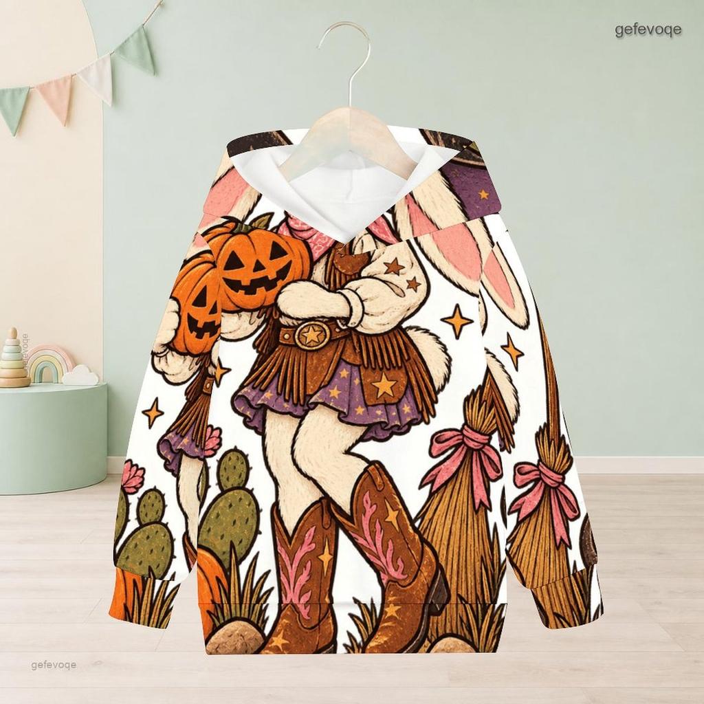 Girls Long Sleeve Hoodie Cute Halloween Lamb Printed Kids Pullover Sweatshirt