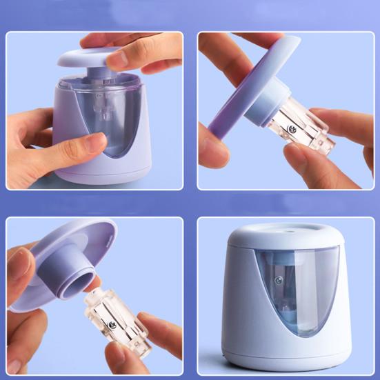 1 Set Electric Pencil Sharpener with Cutter USB Rechargeable Battery Operated Portable Automatic Pencil Sharpener School Student Stationery Gift