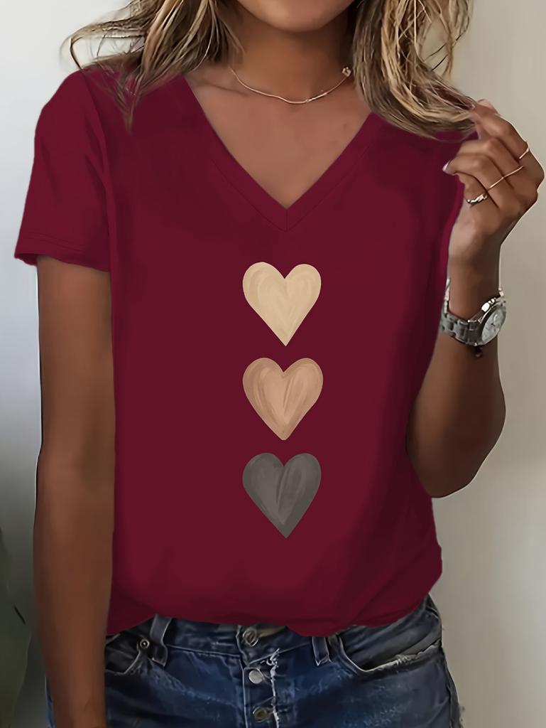 Funny Love Heart Print Women Summer Short Sleeves T-Shirt V-Neck Y2k Tops Tee Graphic T-Shirts Female Casual Women's Clothing