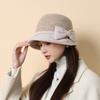 Autumn and Winter Hat Women's Wool, Bow Bucket Hat Retro Top Hat Thickened Thermal Basin Hat