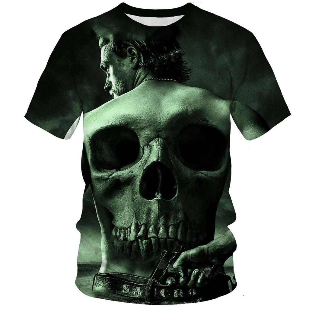 3D Футболки с графикой из сериала «Сыны анархии», повседневные мужские футболки с коротким рукавом - Мягкая ткань средней эластичности, летняя одежда свободного кроя