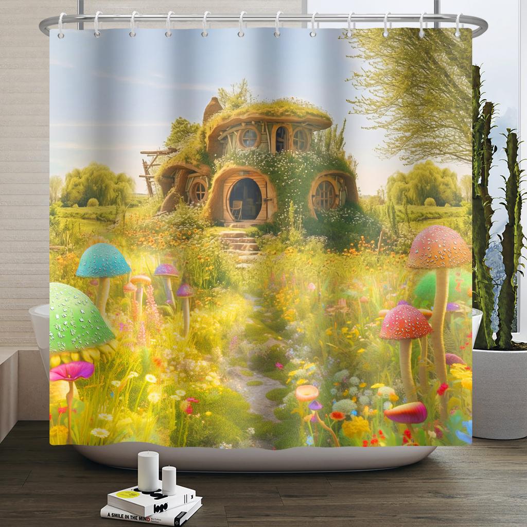 Зачарованный лес Занавеска для душа Мультяшная Волшебная сказка Грибная Страна чудес Готическая занавеска для душа Водонепроницаемый декор для ванны с крючками