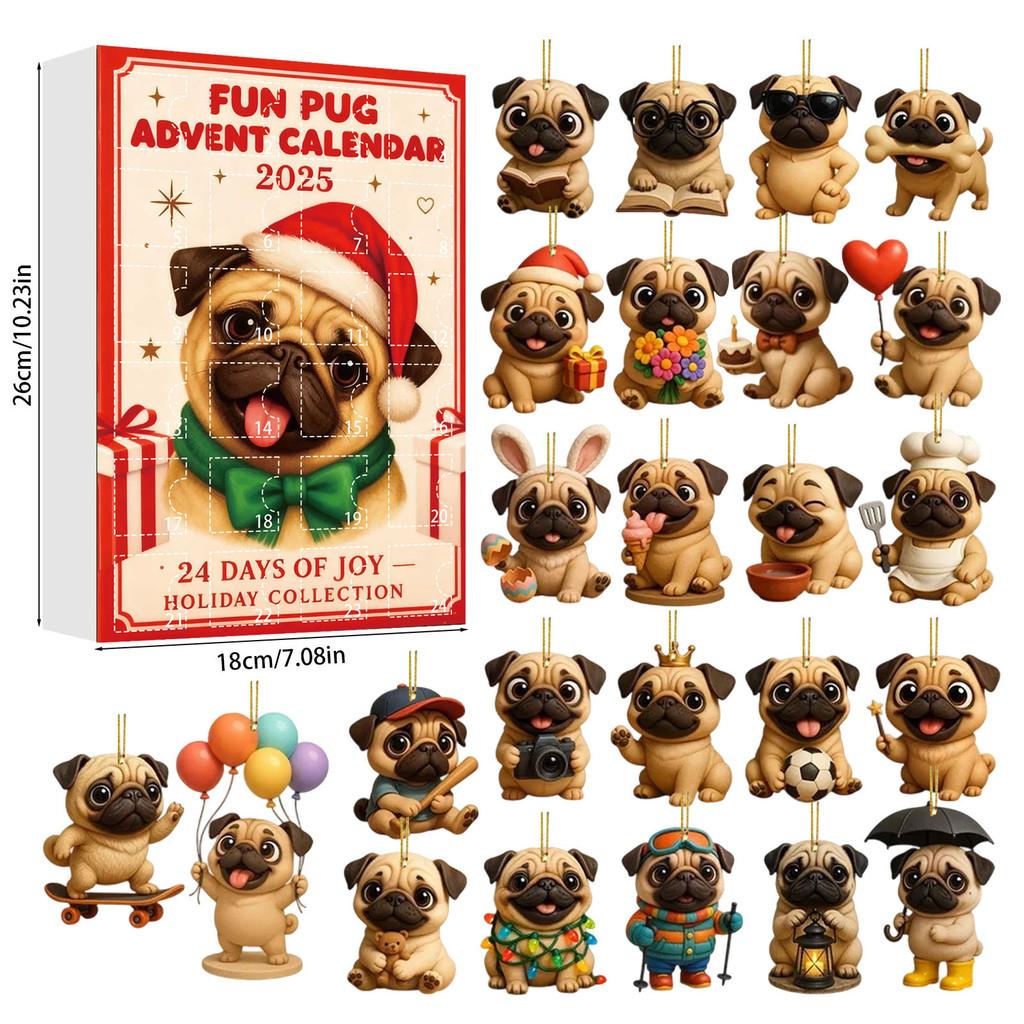 Christmas Pug Cat Horse Corgi Series Acrylic Advent Calendar With 24 Animal Figurines For Festive Decor