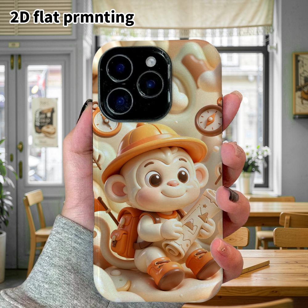 Phone Case: 2D flat design suitable for iPhone 18 17 16 15 14 13 Pro protective case, adventurous little monkey, perfect Christmas and Halloween holid