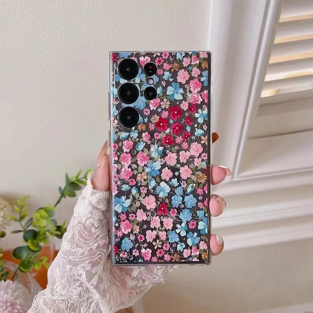 Милый Чехол для Телефона с Рисунком Цветов для Samsung S25 S24 S22 S21 FE Ультра Прозрачные Силиконовые Чехлы для Samsung Galaxy S23 Plus Ultra