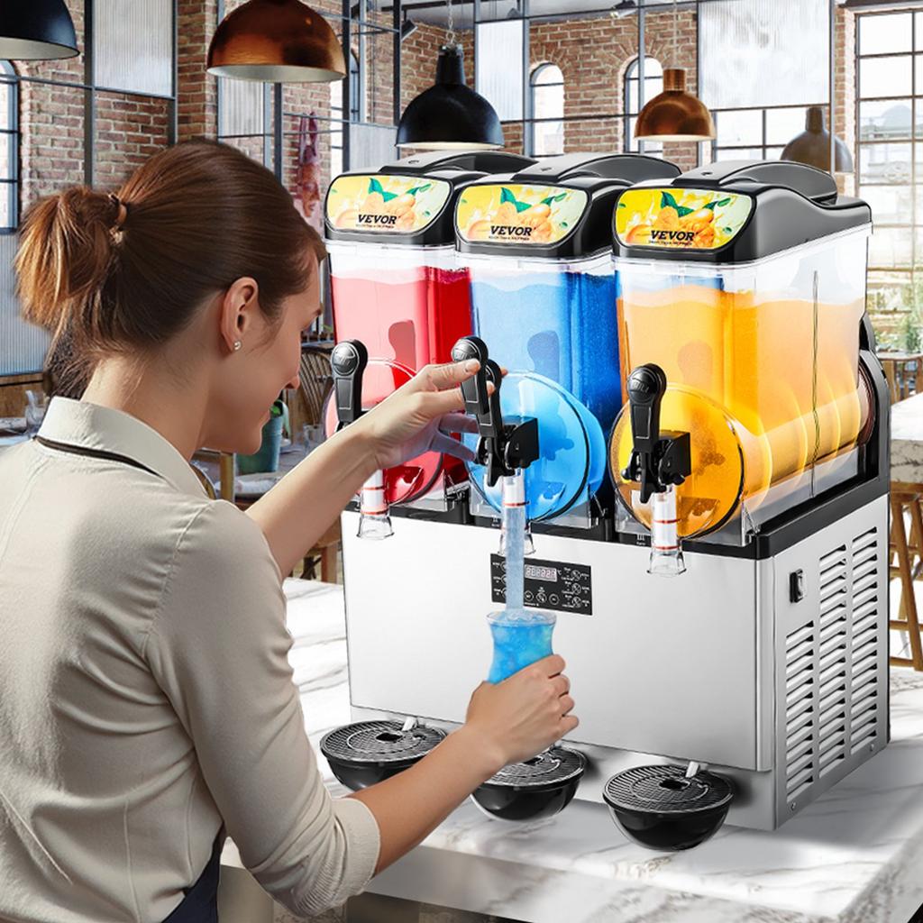 VEVOR Commercial Frozen Drink Maker, 15Lx3 Triple Tank Slushy Machine, 180 Cups Stainless Steel Margarita Smoothie Frozen Drink Machine