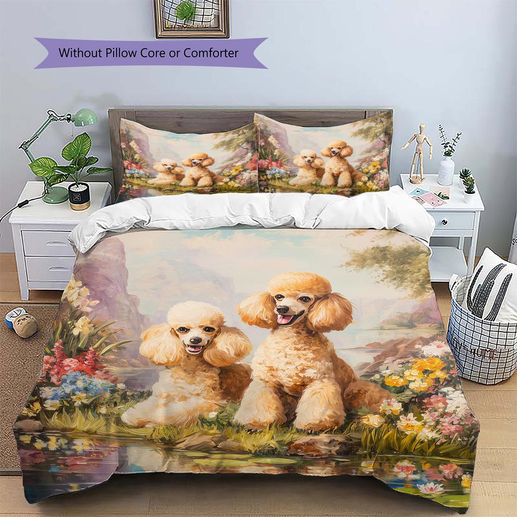 Beautiful Poodle Pattern Bedding Home Decoration Birthday Gift (1 * duvet cover + 2 * pillowcase, without core)