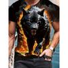 Men 3D Pattern Fire Wolf Graphic Print T-Shirt Summer Oversized Causal T-Shiet Men's Fashion Fitness Short Sleeve Clothing Tops