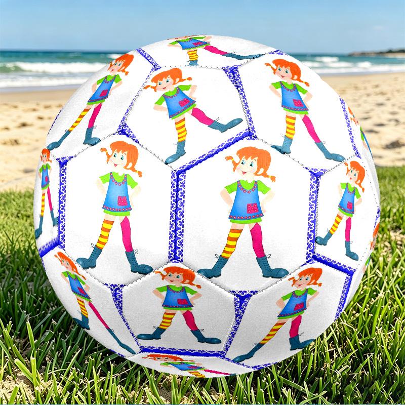 Pippi Longstocking Print Size 5 Soccer Ball, PU Wear Resistant Football for Match Training and Daily Practice, Birthday Gift for Soccer Fans