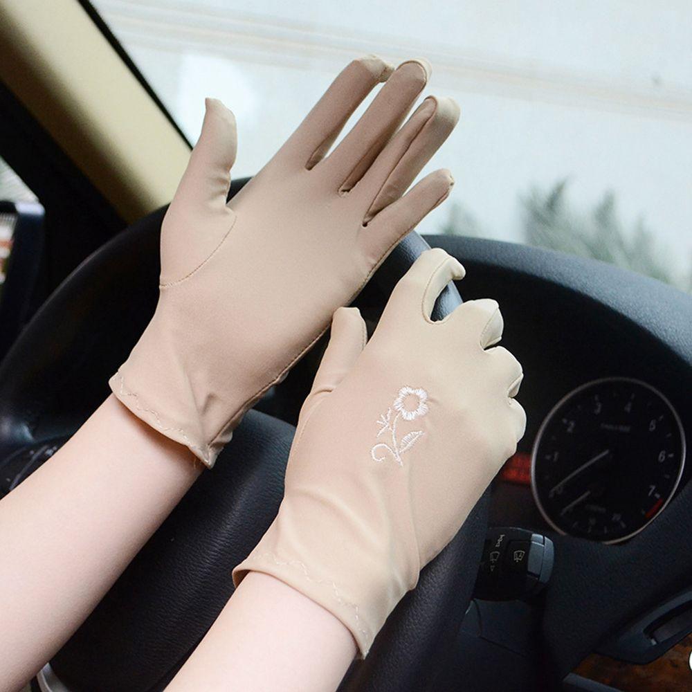 1 pair Fashion Embroidered Thin Elastic Driving Gloves Summer Mitten Sun Protection Gloves Sunscreen Mittens