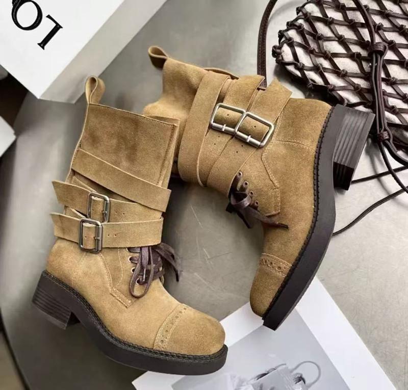 Мода НОВЫЕ Женские Классические Повседневные Сапоги до середины икры Кожаные Сапоги Женские Толстая подошва Круглый носок Квадратный каблук Рыцарские Короткие Сапоги Женские