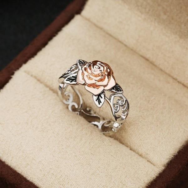 14k Rose Gold Plated Flower Ring - Retro European 925 Silver Engagement Ring