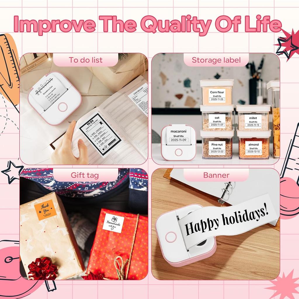 Sticker Maker Machine, Print Pods Mini Printer with Sticker, Mini Portable Printer Y02C, Bluetooth Inkless Receipt for Phone, Thermal Portable