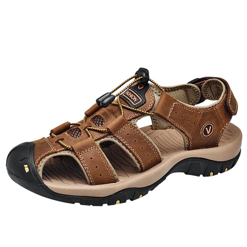 Summer Sandals Leather Outdoor Men Beach Shoes Luxury Breathable Casual Sandal Man Wading Shoes Non-slip Wide Lining Slippers