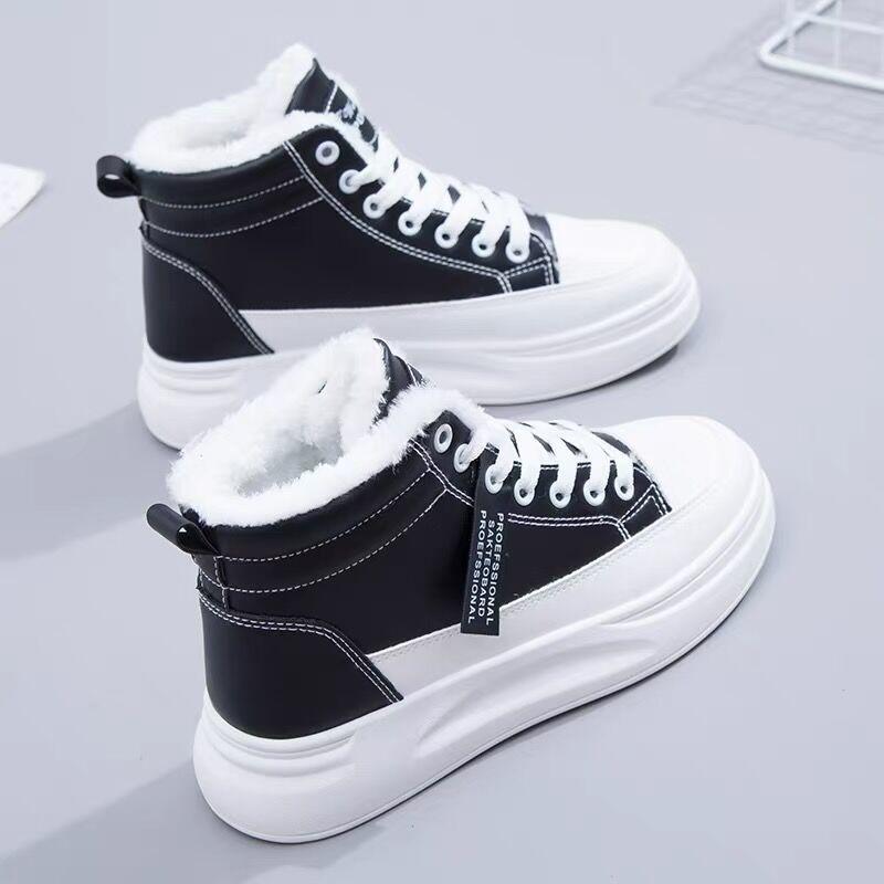 Зимняя женская обувь, теплая плюшевая женская повседневная обувь на меху, модные кроссовки на шнуровке, зимние ботинки на платформе, большие размеры