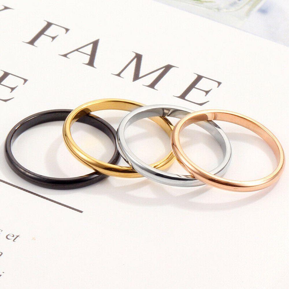 Women Girl Size 3-10 Party Jewelry 2MM Thin Ring Stainless Steel Plain Band Finger Knuckle