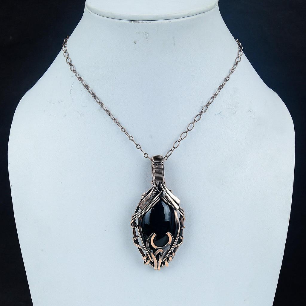 Black Onyx Jewelry, 999 Copper Wire Wrapped Pendant Handmade Gemstone Jewelry, Gifts For Wife Brand New Pendant