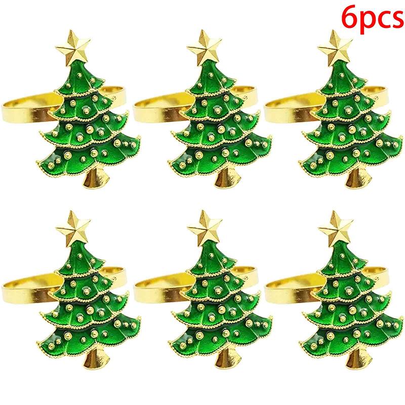 6Pcs Christmas Napkin Rings Xmas Tree Ornaments Christmas Home Kitchen Dinner Table Decoration New Year Party Supplies