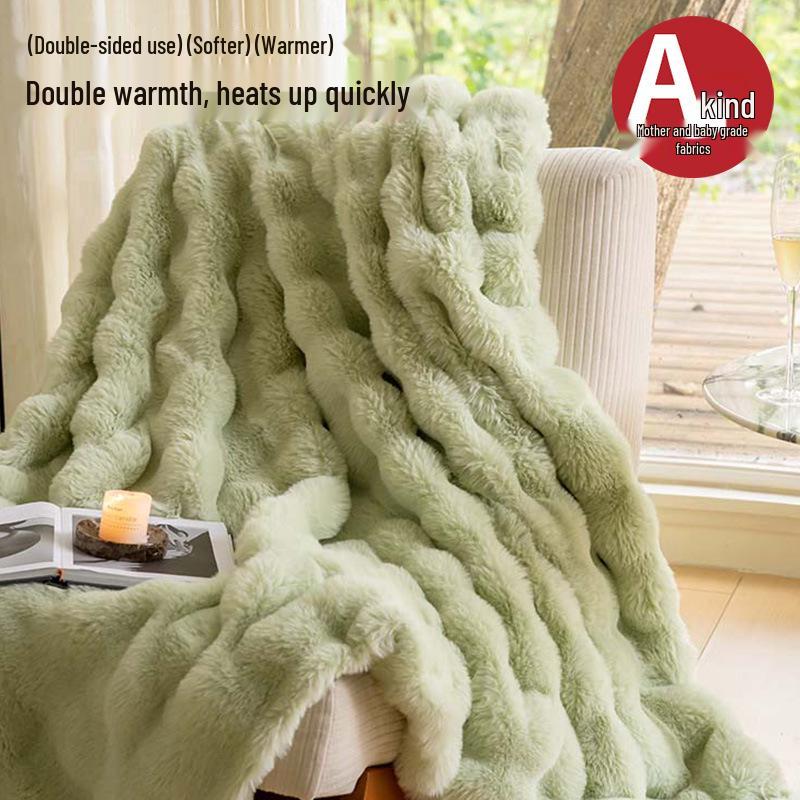 Утолщенное фланелевое зимнее одеяло: Шаль из кроличьего меха, кораллового флиса для офисного сна, кондиционирования воздуха и использования на диване