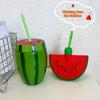 Watermelon Cup with Lid And Straw Reusable Plastic Watermelon Drinking Cups Fun Fruit Drinkware for Parties Picnics And Summer Events