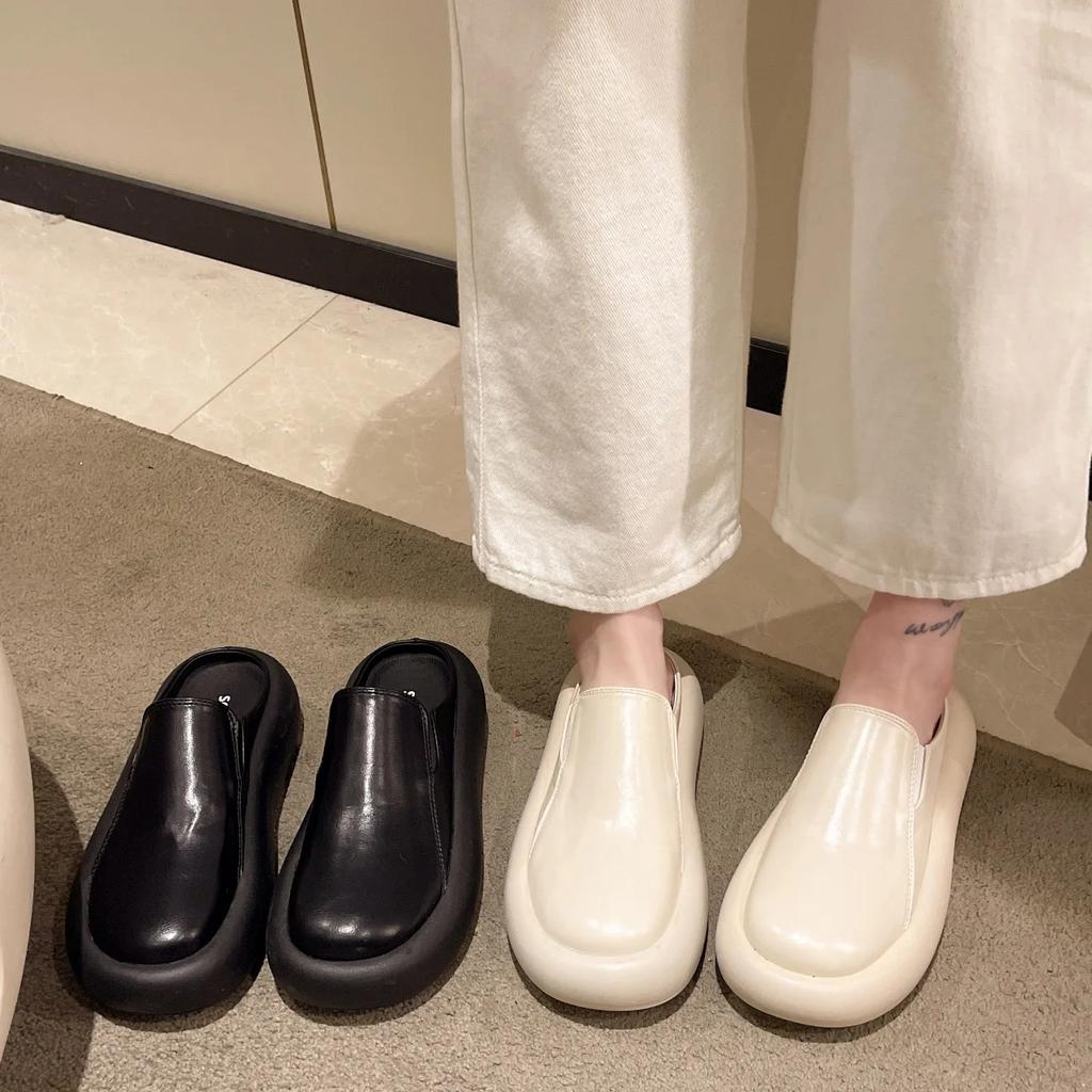 Женские тапочки из натуральной кожи на толстой подошве, женские туфли-лодочки в стиле ретро на высоком каблуке, сабо, обувь на платформе, сандалии для мам, Zapatos De Mujer