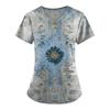 Plus Size Printed Scrub Working Uniform Tops For Women's V-Neck Print Short Sleeve Fun T-Shirts Workwear Tee With Pockets