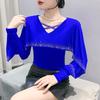 New Winter Mesh Heavy Industry Feels Ruffled Diamond Versatile Long-sleeved Women's T-shirt Base Shirt Top