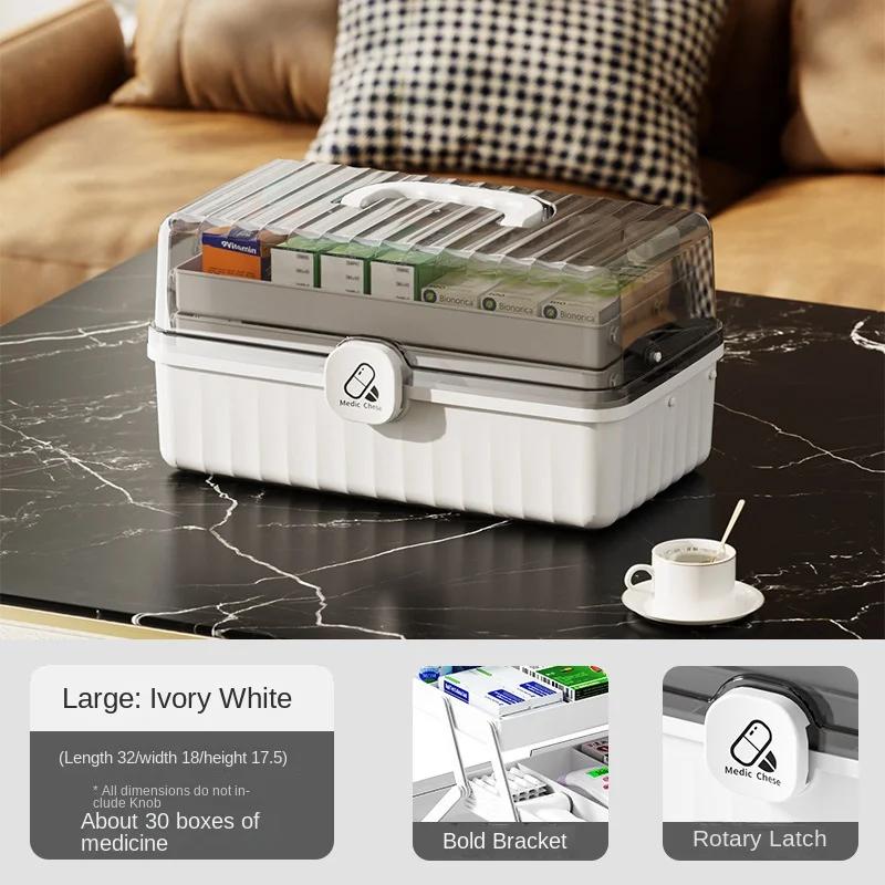 1 Piece Ivory White Large Capacity Pill Box for Household Medicine Storage Multi-layer Classification Household Medicine Box