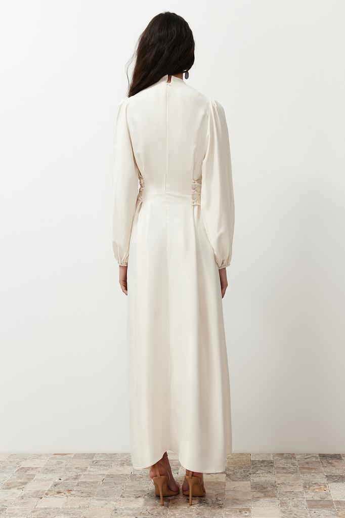 Women's Fashion New Hijab Evening Dress Green Fitted Satin Plain Weaving