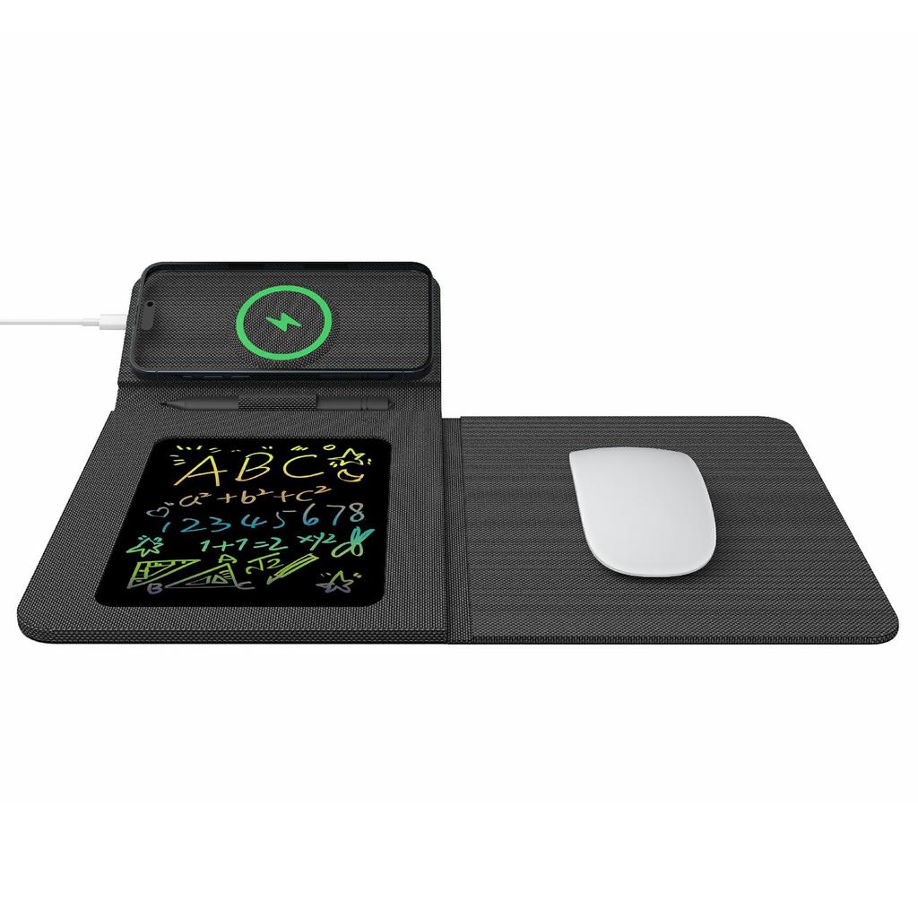 15W Leather Foldable Mouse Pad Wireless Charging Stand Writing Board with Magnetic Fast Charging for Meetings