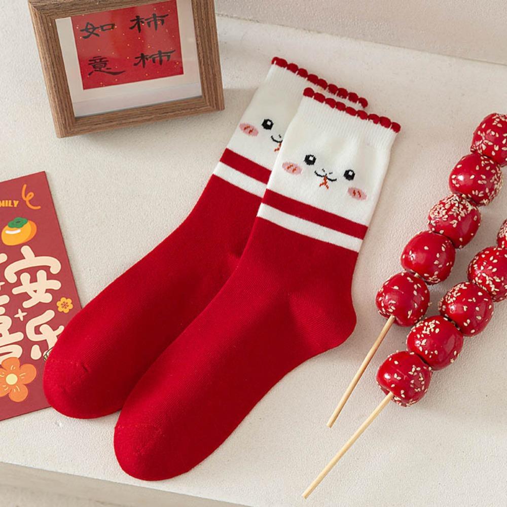 5Pairs Good Luck New Year Red Sock Ruffle Zodiac Year Socks Sweet Snake Year Socks New Year Gifts