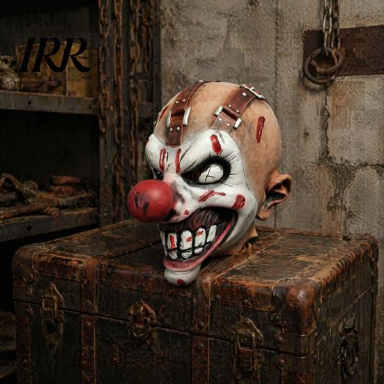 Film Photographing Cosplay Accessories Halloween Clown Mask, Realistic Latex Horror Scary Mask with Creepy Haunted House Costume Red Nose for Parties