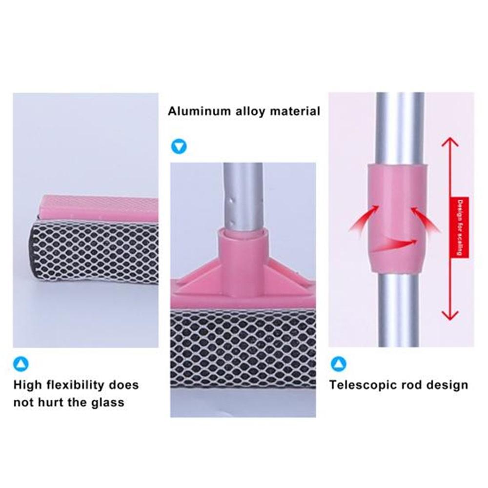 Window Cleaner with Retractable Handle Glass Doors Mirrors Natural Rubber Scraper Adjustable Length Window Wiper
