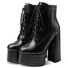 Sexy Women's Ankle Boots Platform Winter Cowboy Boots For Women Block High Heels Lace Up Black White Short Party Shoes Female