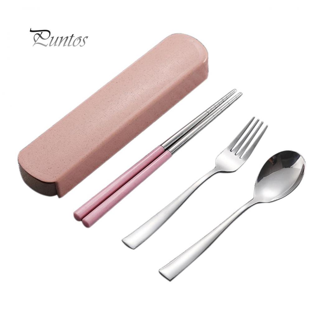 3шт портативная вилка, ложка, палочки для еды, посуда, набор столовых приборов для путешествий и кемпинга с коробкой