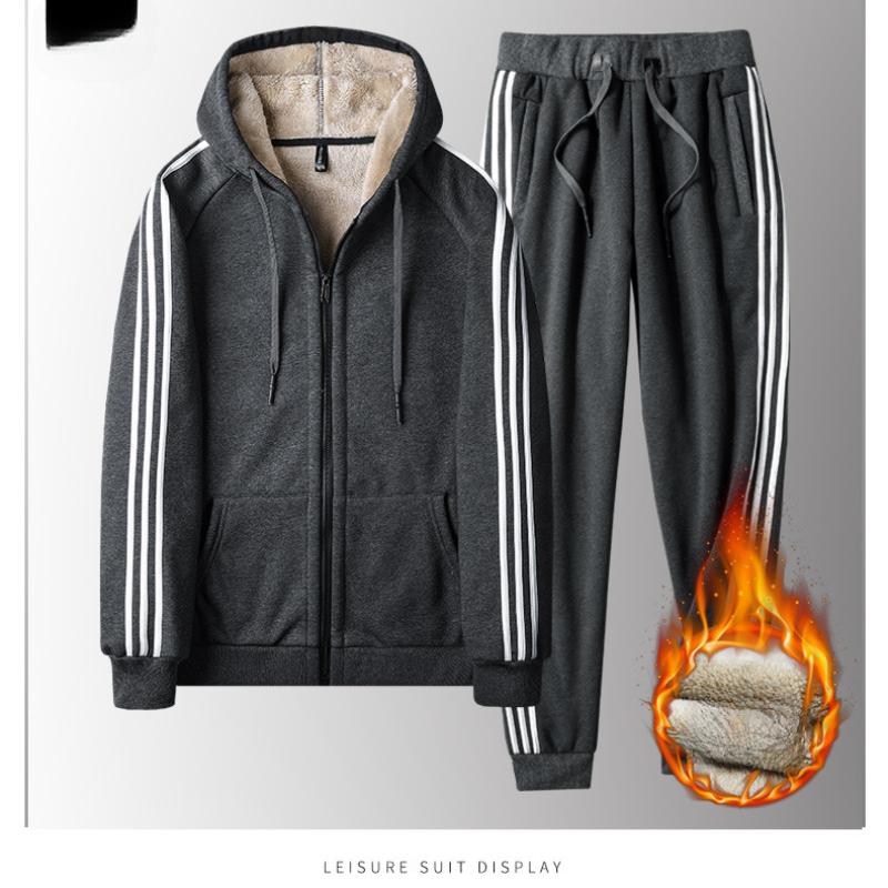 Три планки утепленный и утолщенный зимний овечий мех новый мужской свитер комплект из двух частей теплый кардиган спортивный костюм мужской