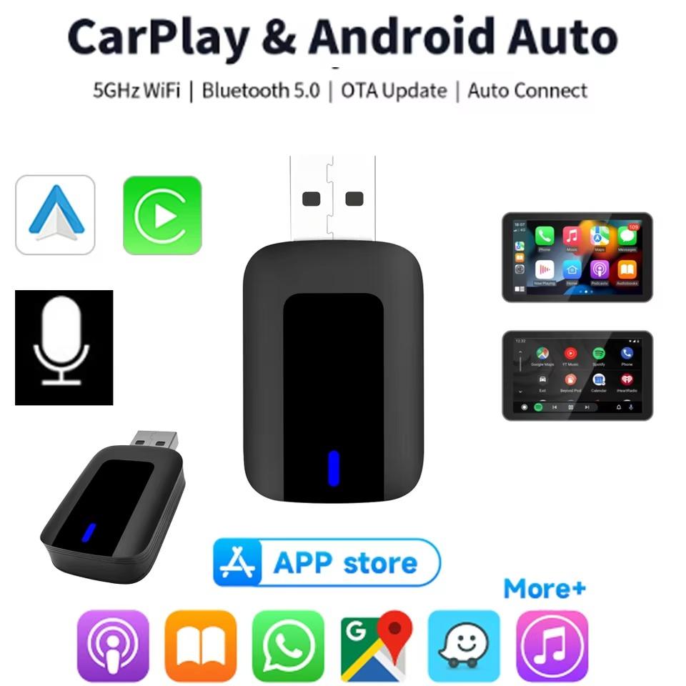 2 In1 Wireless CarPlay Android Auto Wireless Adapter Smart Mini AI Box WiFi Fast Connect for Toyota Nissan Ford Chevrolet Suzuki Plug and Play