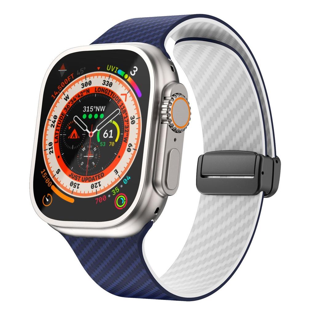 Ремешок для часов Apple Watch с узором из углеродного волокна - двухцветный персонализированный ремешок для наручных часов с магнитной застежкой, водонепроницаемый для iWatch 9/8/6/5/4/3/2/1/se