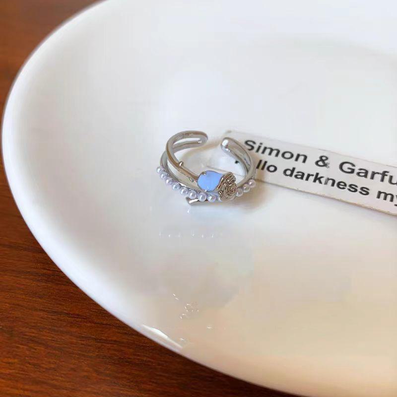 2025 Blue Rose Glaze Pearl Open Ring: Luxurious High-End Jewelry for Women