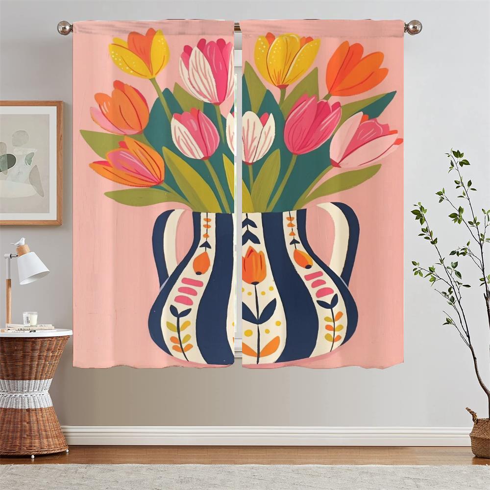 Огненно-красные тюльпаны кухонные шторы салон 2 дешевые штуки спальня шторы блэкаут для гостиной жалюзи штора для ванной дома