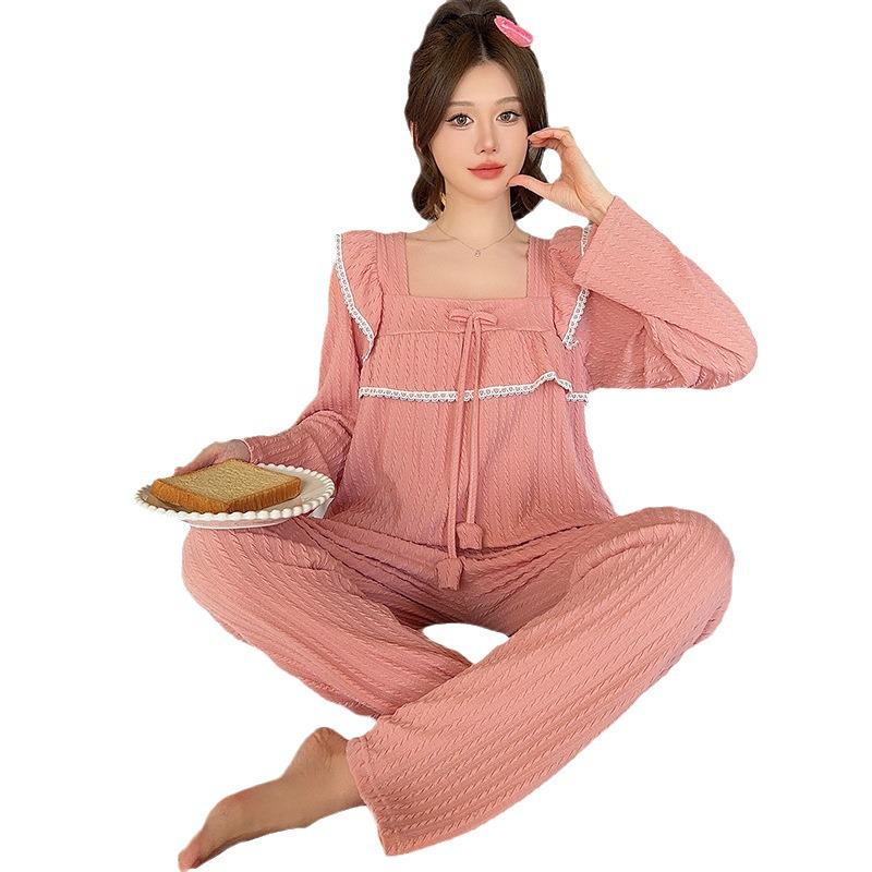 Милый женский пижамный комплект на весну и осень - хлопок 65/35, стиль INS Princess, длинные рукава и брюки, можно носить на открытом воздухе, легкая домашняя одежда.