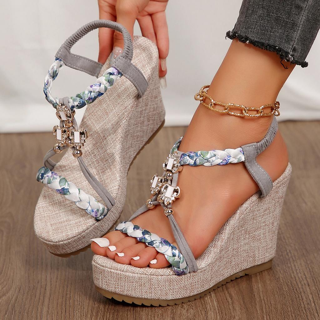 Fashion Metal Decor Wedge Sandals for Women Summer 2024 Braided Band Platform Gladiator Sandals Woman Thick Bottom Beach Sandalias Mujer