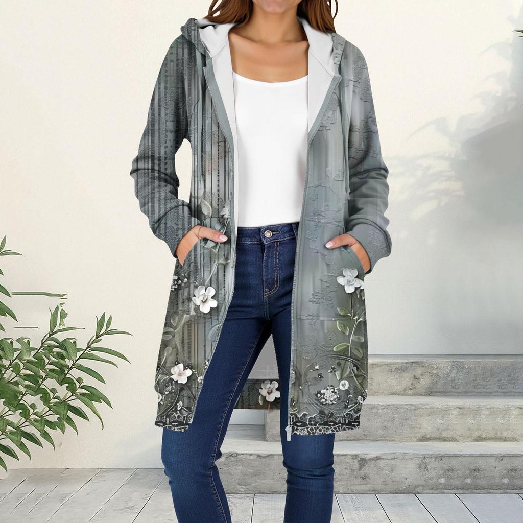 2025 Women's Hooded Printed Zipper Cardigan Coat - Casual Fashion, In Stock