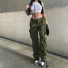 Женские брюки-карго с эластичной талией в стиле хип-хоп, однотонные, с несколькими карманами, мягкие свободные прямые винтажные брюки с высокой талией, уличная одежда, женские длинные брюки на шнурке