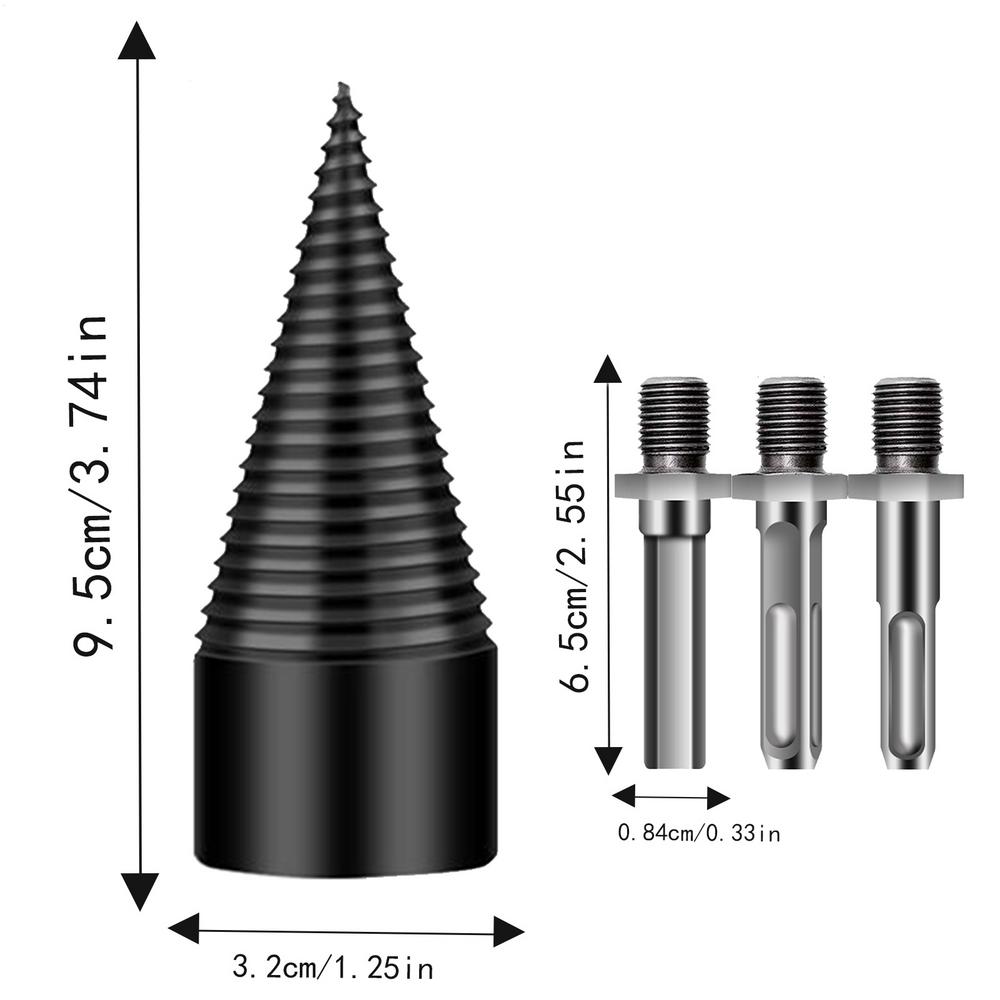 Firewood Splitter Drill Bit with 3 Drill Attachments Heavy Duty Detachable Electric Drill Bit for Woodworking Tools