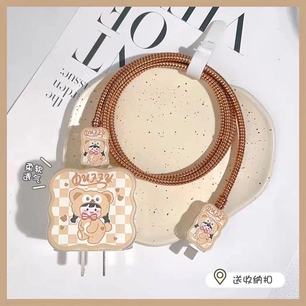 Applicable To Apple Data Cable Protective Cover Charger 18-20W Anti-breakage Winder Cute Flower Animal Advanced INS Style