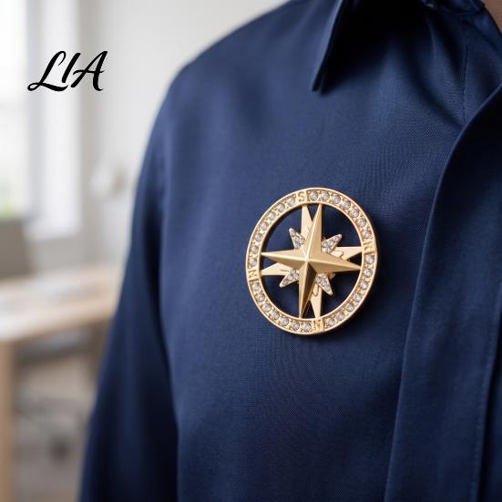Decorative Compass Jewelry Vintage Rhinestone Star Brooch, Men Women Alloy Brooch Lapel Pin, Badge Accessory for Clothing Decor Retro Pin