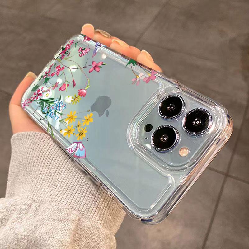 Butterfly and flower patternr Phone Case For IPhone 17 16 15 Pro Max 14 13 12 11 Plus 17e 16e Transparent Bumper Cover